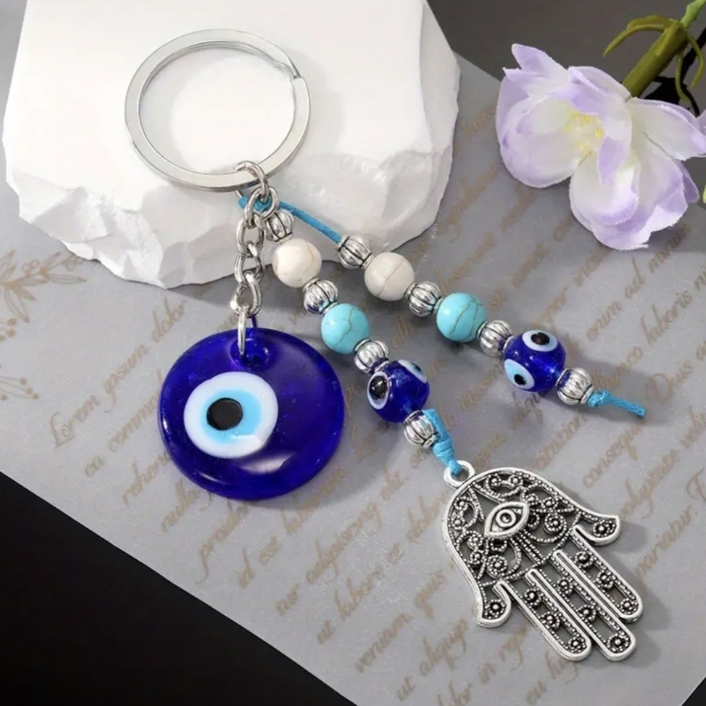  Evil Eye & Hamza Charm Beaded Keychain